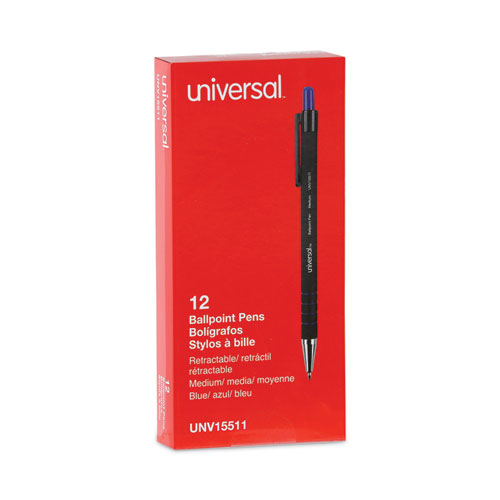 Image of Universal™ Ballpoint Pen, Retractable, Medium 1 Mm, Blue Ink, Blue Barrel, Dozen