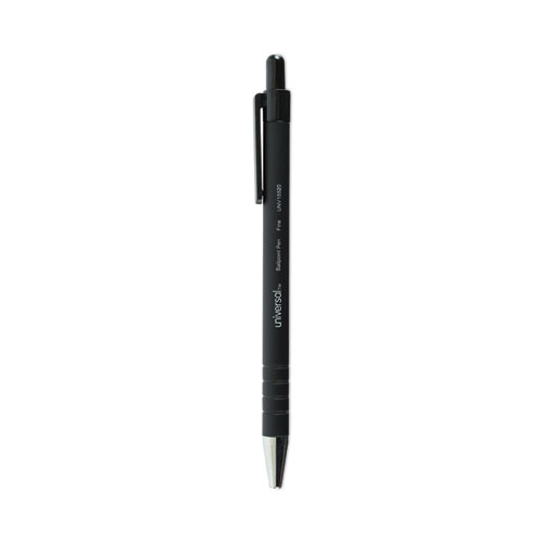 Universal™ Ballpoint Pen, Retractable, Fine 0.7 Mm, Black Ink, Black Barrel, Dozen