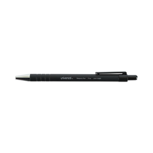 Image of Universal™ Ballpoint Pen, Retractable, Fine 0.7 Mm, Black Ink, Black Barrel, Dozen