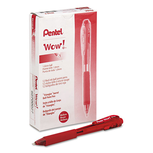 WOW! Retractable Ballpoint Pen, Medium 1 mm, Red Ink/Barrel, Dozen