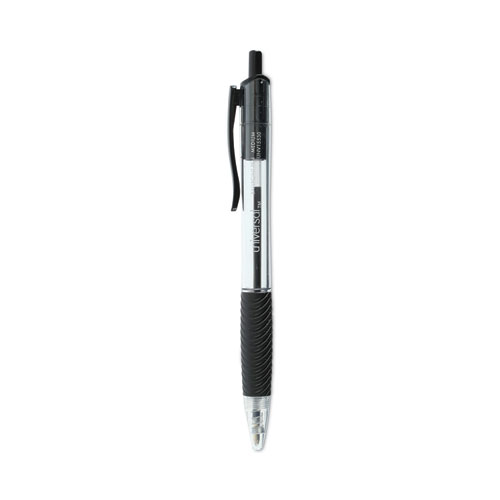 Universal™ Comfort Grip Ballpoint Pen, Retractable, Medium 1 Mm, Black Ink, Clear Barrel, Dozen