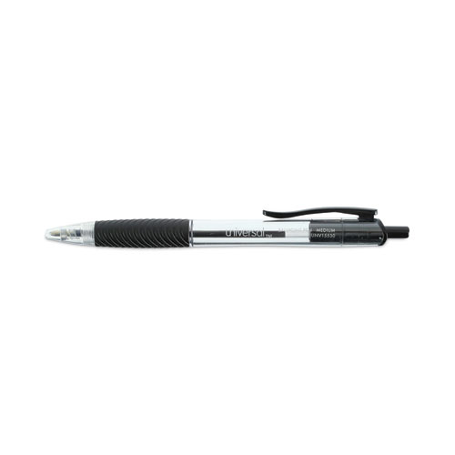 Image of Universal™ Comfort Grip Ballpoint Pen, Retractable, Medium 1 Mm, Black Ink, Clear Barrel, Dozen