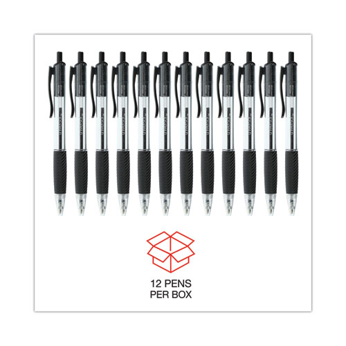 Image of Universal™ Comfort Grip Ballpoint Pen, Retractable, Medium 1 Mm, Black Ink, Clear Barrel, Dozen
