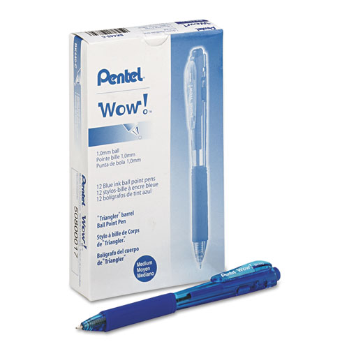 WOW! Retractable Ballpoint Pen, Medium 1 mm, Blue Ink/Barrel, Dozen