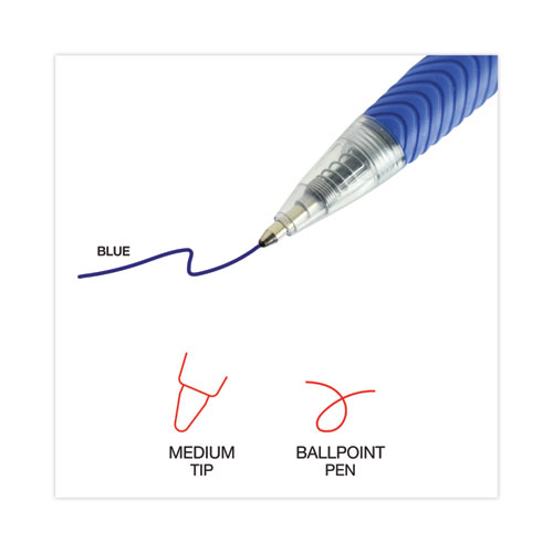 Image of Universal™ Comfort Grip Ballpoint Pen, Retractable, Medium 1 Mm, Blue Ink, Clear Barrel, Dozen