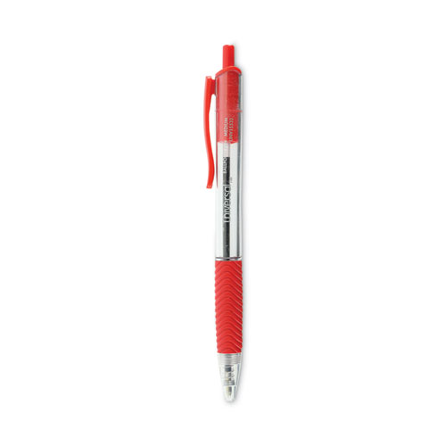 Universal™ Comfort Grip Ballpoint Pen, Retractable, Medium 1 Mm, Red Ink, Clear Barrel, Dozen