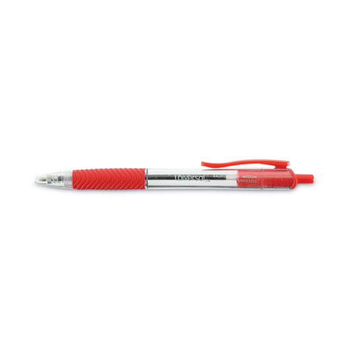 Image of Universal™ Comfort Grip Ballpoint Pen, Retractable, Medium 1 Mm, Red Ink, Clear Barrel, Dozen