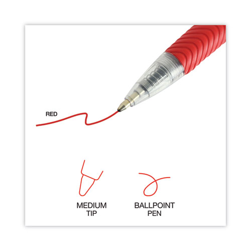 Comfort Grip Ballpoint Pen, Retractable, Medium 1 mm, Red Ink, Clear/Red Barrel, Dozen