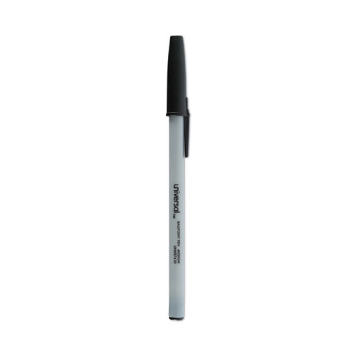 Universal™ Ballpoint Pen, Stick, Medium 1 mm, Black Ink, Gray/Black Barrel, Dozen