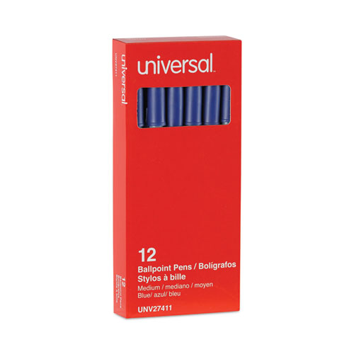 Image of Universal™ Ballpoint Pen, Stick, Medium 1 Mm, Blue Ink, Gray Barrel, Dozen
