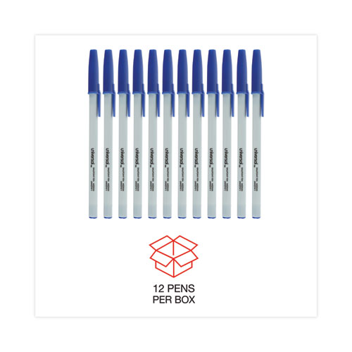 Ballpoint Pen, Stick, Medium 1 mm, Blue Ink, Gray/Blue Barrel, Dozen