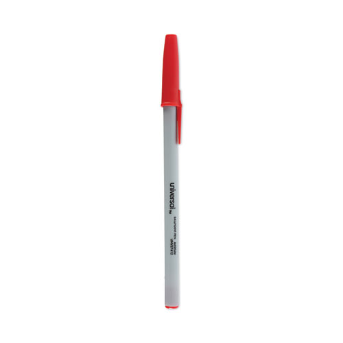 Universal™ Ballpoint Pen, Stick, Medium 1 mm, Red Ink, Gray/Red Barrel, Dozen
