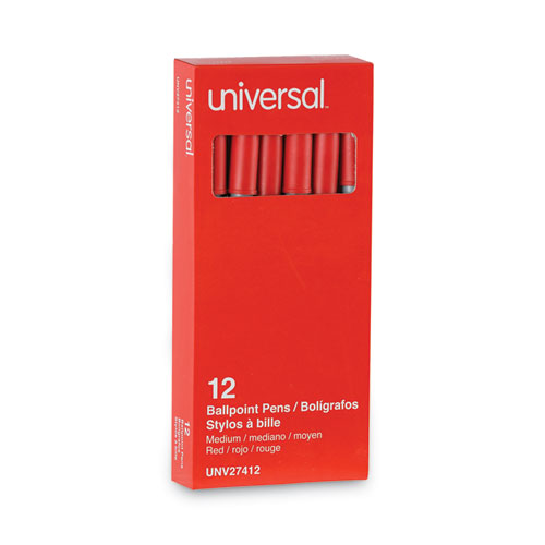 Image of Universal™ Ballpoint Pen, Stick, Medium 1 Mm, Red Ink, Gray Barrel, Dozen
