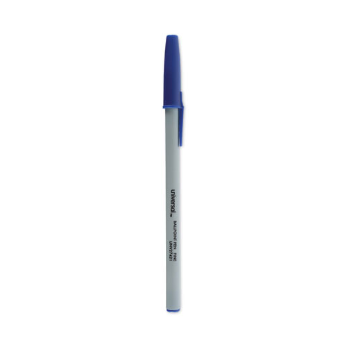 Ballpoint Pen, Stick, Fine 0.7 mm, Blue Ink, Gray Barrel, Dozen