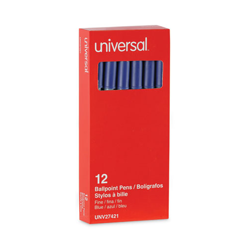 Image of Universal™ Ballpoint Pen, Stick, Fine 0.7 Mm, Blue Ink, Gray Barrel, Dozen