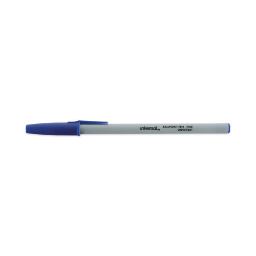 Ballpoint Pen, Stick, Fine 0.7 mm, Blue Ink, Gray/Blue Barrel, Dozen