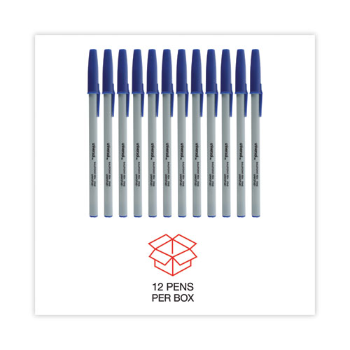 Ballpoint Pen, Stick, Fine 0.7 mm, Blue Ink, Gray/Blue Barrel, Dozen
