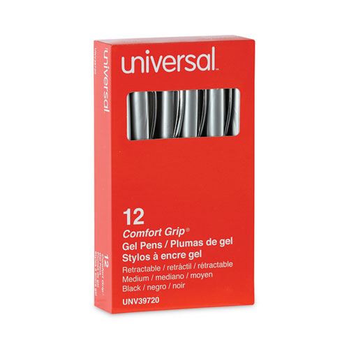 Comfort Grip Gel Pen, Retractable, Medium 0.7 mm, Black Ink, Gray/Black/Silver Barrel, Dozen