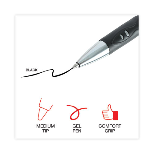 Image of Universal™ Comfort Grip Gel Pen, Retractable, Medium 0.7 Mm, Black Ink, Silver Barrel, Dozen
