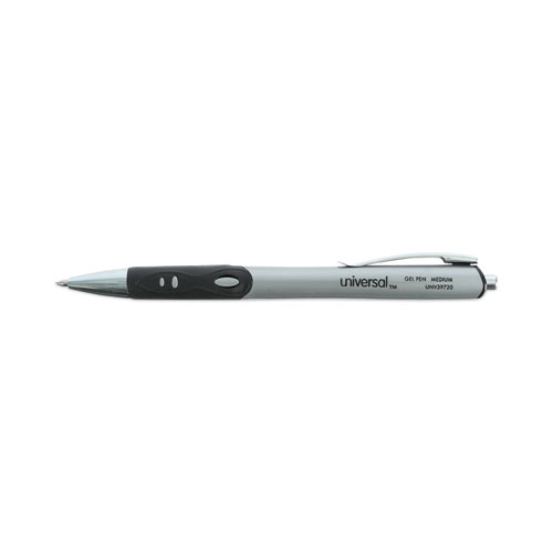 Comfort Grip Gel Pen, Retractable, Medium 0.7 mm, Black Ink, Gray/Black/Silver Barrel, Dozen