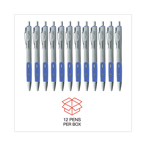 Comfort Grip Gel Pen, Retractable, Medium 0.7 mm, Blue Ink, Gray/Blue/Silver Barrel, Dozen