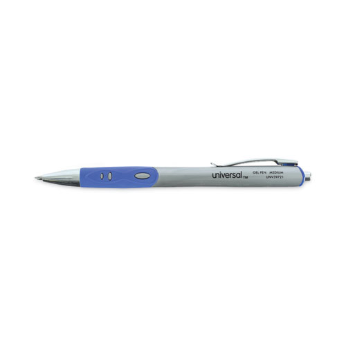 Comfort Grip Gel Pen, Retractable, Medium 0.7 mm, Blue Ink, Gray/Blue/Silver Barrel, Dozen