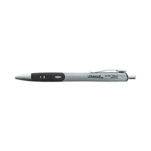 Image of Universal™ Comfort Grip Gel Pen, Retractable, Medium 0.7 Mm, Black Ink, Silver Barrel, 36/Pack