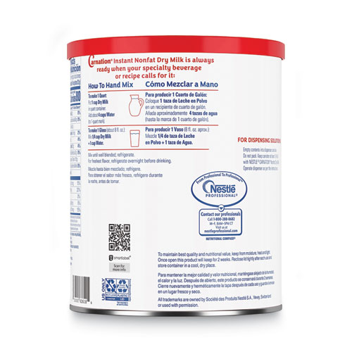 Image of Carnation® Instant Nonfat Dry Milk, Unsweetened, 22.75 Oz Canister, 4/Carton