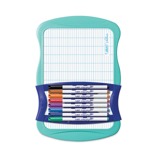 Intensity Dry Erase Board and Markers Kit, 7.8 x 11.8, White Surface, Blue Plastic Frame