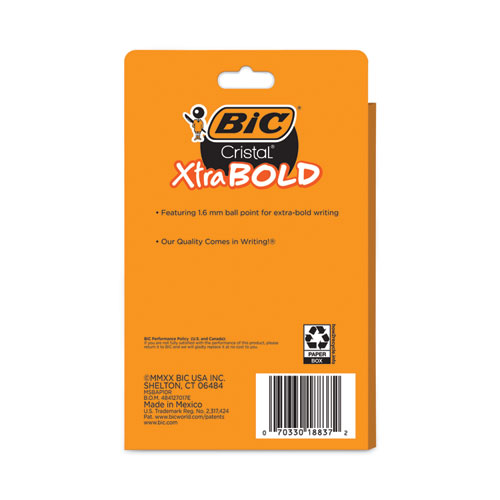 Image of Bic® Cristal Xtra Bold Ballpoint Pen, Stick, Bold 1.6 Mm, Assorted Ink And Barrel Colors, 24/Pack