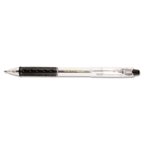 R.S.V.P. RT Retractable Ballpoint Pen, 1mm, Black Ink, Clear Barrel, Dozen