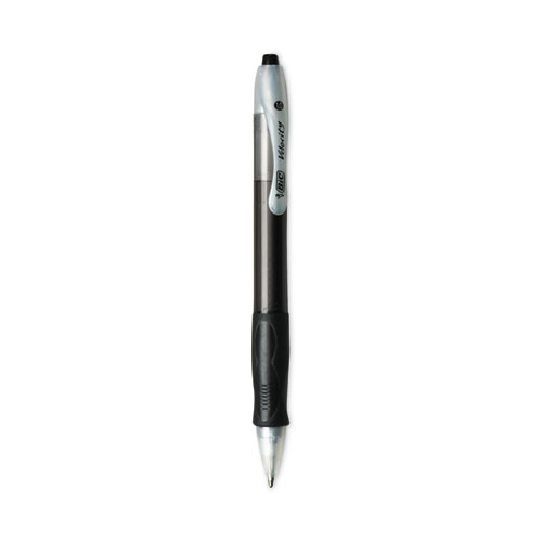 Image of Bic® Velocity Easy Glide Ballpoint Pen, Retractable, Medium 1 Mm, Black Ink, Translucent Black Barrel, Dozen