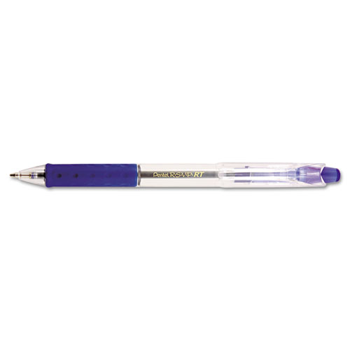 Image of Pentel® R.S.V.P. Rt Ballpoint Pen, Retractable, Medium 1 Mm, Blue Ink, Clear Barrel, Dozen