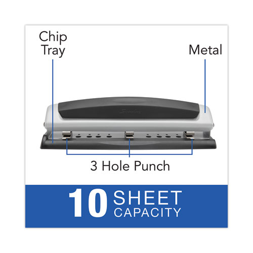 Image of Swingline® 10-Sheet Precision Pro Desktop Two- To Three-Hole Punch, 9/32" Holes