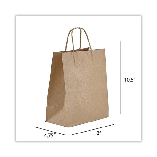 Image of Prime Time Packaging Kraft Paper Bags, Tempo, 8 X 4.75 X 10.5, Natural, 250/Carton