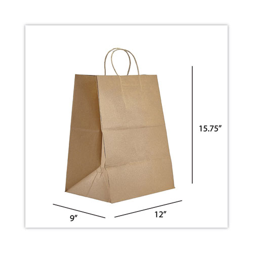 Kraft Paper Bags, Natural Twisted-Paper Handles, Regal Size, 12" x 9" x 15.75", Natural, 200/Carton