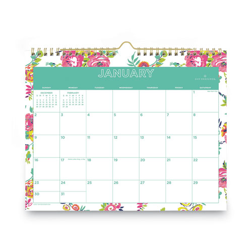 Image of Blue Sky® Day Designer Peyton Wall Calendar, Peyton Floral Artwork, 11 X 8.75, White/Multicolor Sheets, 12-Month (Jan To Dec): 2024