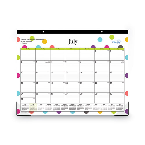 Teacher Dots Academic Desk Pad, 22 x 17, Black Binding, Clear Corners, 12-Month (July to June): 2024 to 2025