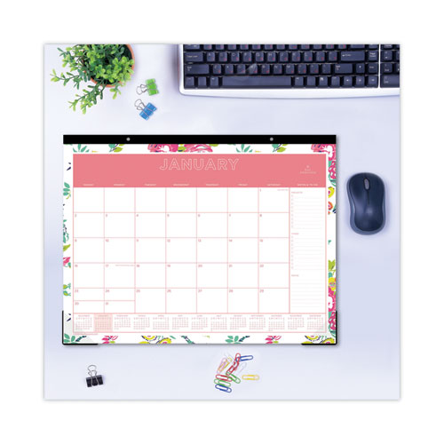 Image of Blue Sky® Day Designer Peyton Desk Pad Calendar, Floral Artwork, 22 X 17, Black Binding, Clear Corners, 12-Month (Jan-Dec): 2024