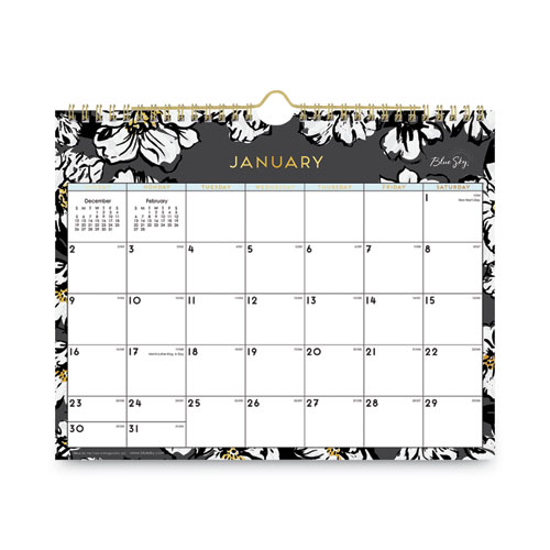 Image of Blue Sky® Baccara Dark Wall Calendar, Baccara Dark Floral Artwork, 11 X 8.75, White/Black Sheets, 12-Month (Jan To Dec): 2024
