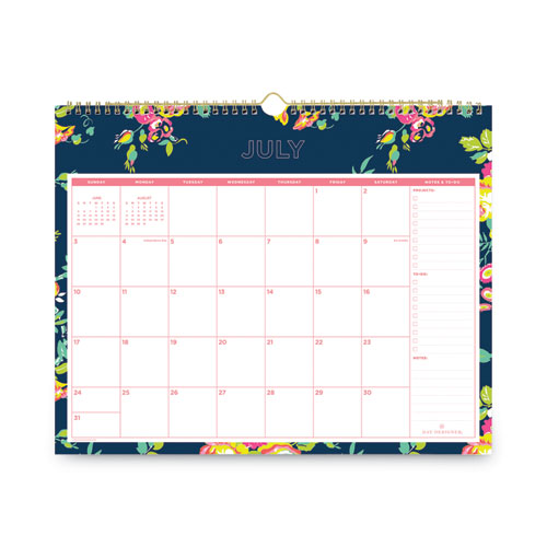 Image of Blue Sky® Day Designer Peyton Academic Wall Calendar, Floral Artwork, 15 X 12, White/Navy Sheets, 12-Month (July To June): 2023 To 2024