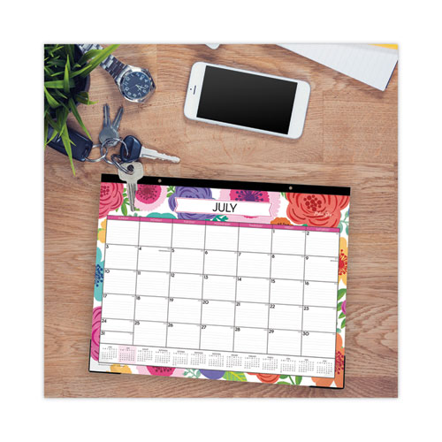 Mahalo Academic Desk Pad, Floral Artwork, 22 x 17, Black Binding, Clear Corners, 12-Month (July to June): 2024 to 2025