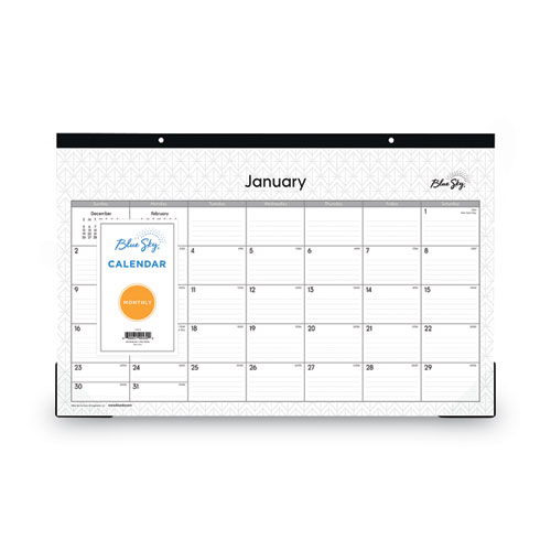 Image of Blue Sky® Enterprise Desk Pad, Geometric Artwork, 17 X 11, White/Gray Sheets, Black Binding, Clear Corners, 12-Month (Jan-Dec): 2024