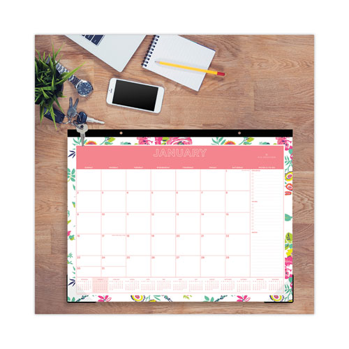 Day Designer Peyton Desk Pad Calendar, Floral Artwork, 22 x 17, Black Binding, Clear Corners, 12-Month (Jan-Dec): 2024