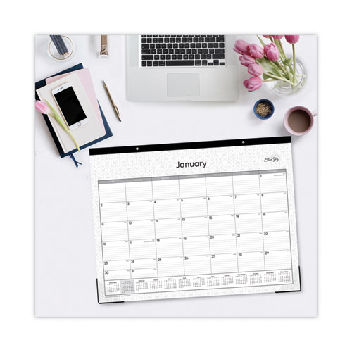 Image of Blue Sky® Enterprise Desk Pad, Geometric Artwork, 22 X 17, White/Gray Sheets, Black Binding, Clear Corners, 12-Month (Jan-Dec): 2024