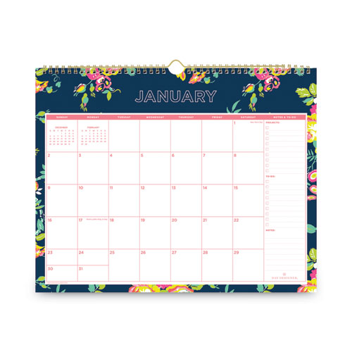 Image of Blue Sky® Day Designer Peyton Wall Calendar, Peyton Floral Artwork, 15 X 12, White/Navy Sheets, 12-Month (Jan To Dec): 2024