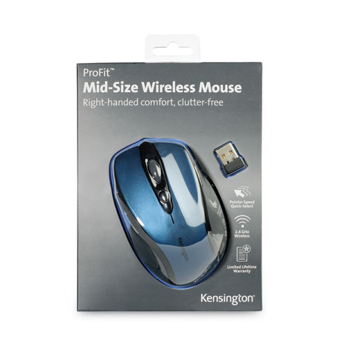 Image of Kensington® Pro Fit Mid-Size Wireless Mouse, 2.4 Ghz Frequency/30 Ft Wireless Range, Right Hand Use, Sapphire Blue