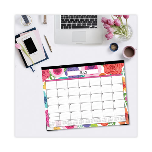 Image of Blue Sky® Mahalo Academic Desk Pad, Floral Artwork, 22 X 17, Black Binding, Clear Corners, 12-Month (July To June): 2023 To 2024