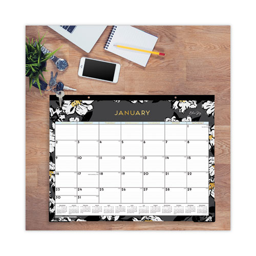 Image of Blue Sky® Baccara Dark Desk Pad, Baccara Dark Floral Artwork, 22 X 17, White/Black Sheets, Black Binding, 12-Month (Jan To Dec): 2024