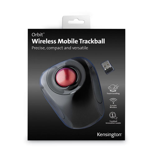 Image of Kensington® Orbit Wireless Mobile Trackball, 2.4 Ghz Frequency/30 Ft Wireless Range, Left/Right Hand Use, Black/Red
